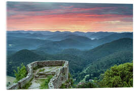 Tableau en verre acrylique Sunrise at a castle ruin in Palatinate Forest