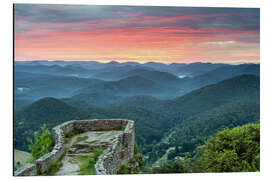 Aluminium print Sunrise at a castle ruin in Palatinate Forest