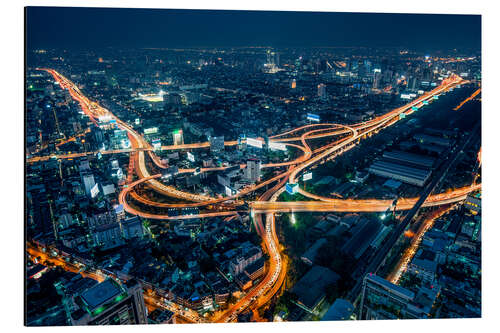 Tableau en aluminium La ville de Bangkok de nuit vue du ciel 