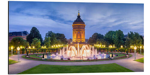 Tableau en aluminium Château d'eau de Mannheim et roseraie la nuit