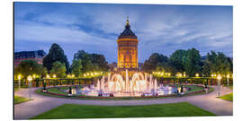 Tableau en aluminium Château d'eau de Mannheim et roseraie la nuit