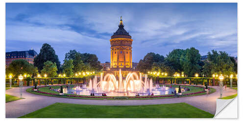 Muursticker Mannheim water tower and rose garden at night