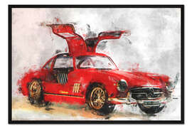 Gerahmter Kunstdruck Oldtimer - rot