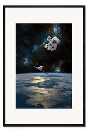 Gerahmter Kunstdruck Astronaut schwebt im All