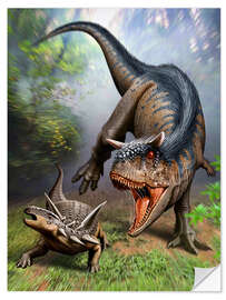 Vinilo para la pared Carnotaurus attacking at Antarctopelta armored dinosaur