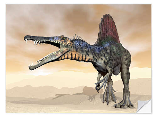 Wall sticker Spinosaurus dinosaur roaring in the desert.