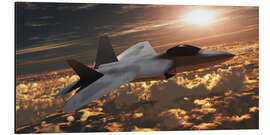 Aluminium print  An F-22 fighter jet flies at an altitude above the cloud layer on its mission. - Corey Ford