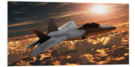 Quadro em PVC An F-22 fighter jet flies at an altitude above the cloud layer on its mission.