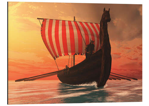 Aluminiumsbilde A Viking longboat sails to new shores