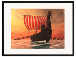 Gerahmter Kunstdruck Ein Wikingerschiff segelt zu neuen Ufern