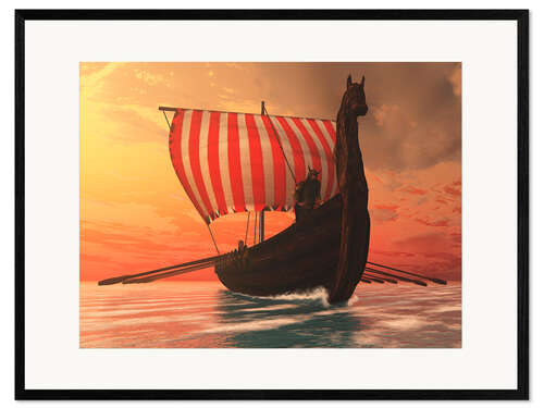 Kehystetty taidepainatus A Viking longboat sails to new shores