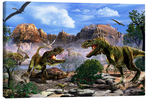 Canvas print Two T-Rex fight