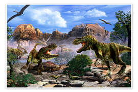 Wandbild  Zwei T-Rex kämpfen - Kurt Miller