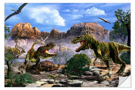 Selvklebende plakat Two T-Rex fight