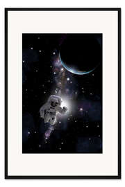 Gerahmter Kunstdruck Astronaut schwebt vor einem Sternennebel durch den Weltraum