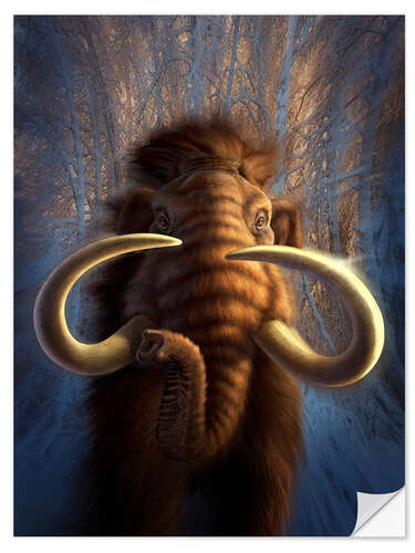 Wall sticker A Woolly Mammoth bursting out of a snowy, wooded backdrop.