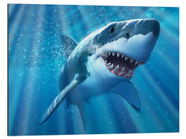 Magnettafel Großer weißer Hai in den Sonnenstrahlen unter der Wasseroberfläche