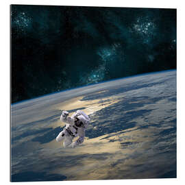 Quadro em plexi-alumínio An astronaut floating above Earth.