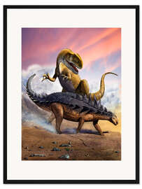 Gerahmter Kunstdruck Begegnung zwischen Neovenator und Polacanthus