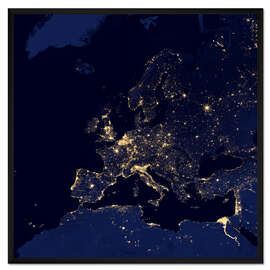 Gerahmter Kunstdruck Europa bei Nacht