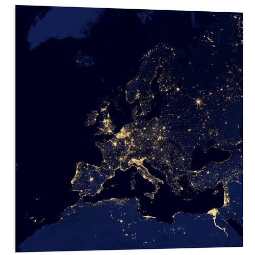 Tableau en PVC Satellite view of city lights in several European and Nordic cities.