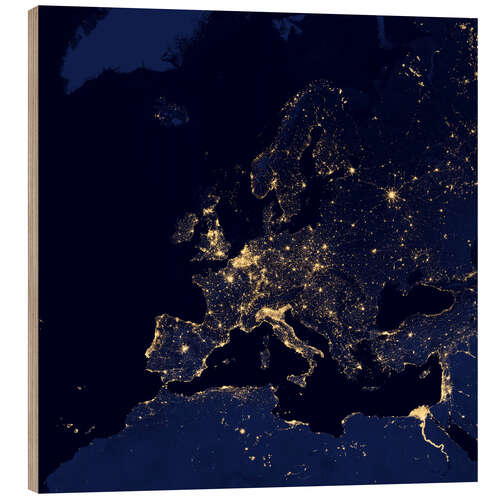 Holzbild Europa bei Nacht