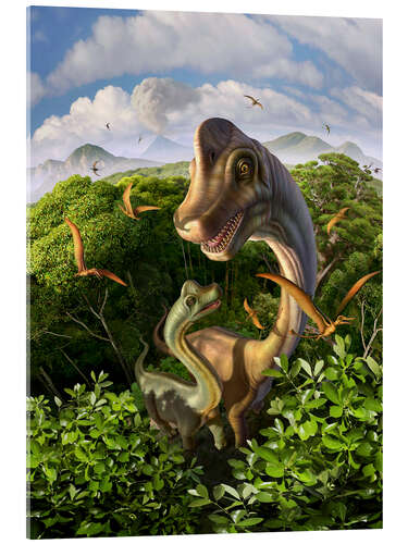 Acrylglas print Brachiosaurus Family and Pterosaurs