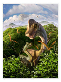 Poster Brachiosaurus Familie und Flugsauriern - Jerry LoFaro