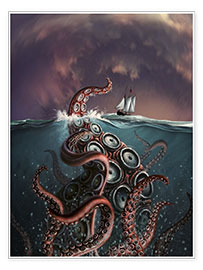 Wandbild  Eine fantastische Darstellung des legendären Riesen-Kraken - Jerry LoFaro