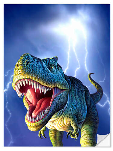 Selvklebende plakat T.Rex in the storm