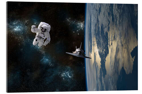 Acrylic print An astronaut drifting in space is rescued by a space shuttle orbiting Earth.