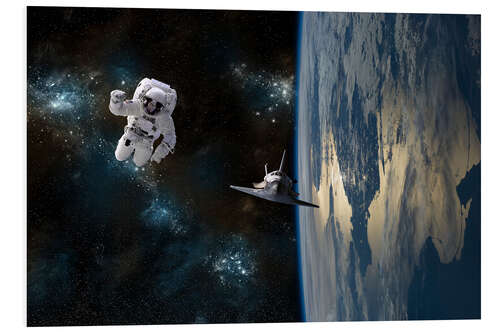 Foam board print An astronaut drifting in space is rescued by a space shuttle orbiting Earth.