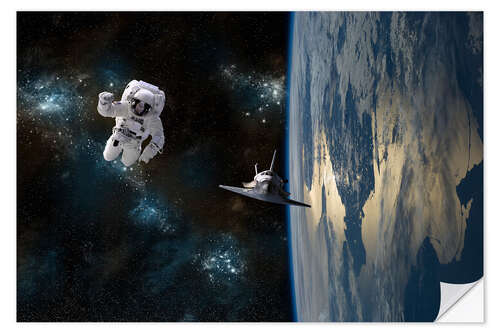 Vinilo para la pared An astronaut drifting in space is rescued by a space shuttle orbiting Earth.