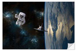 Wall sticker An astronaut drifting in space is rescued by a space shuttle orbiting Earth.