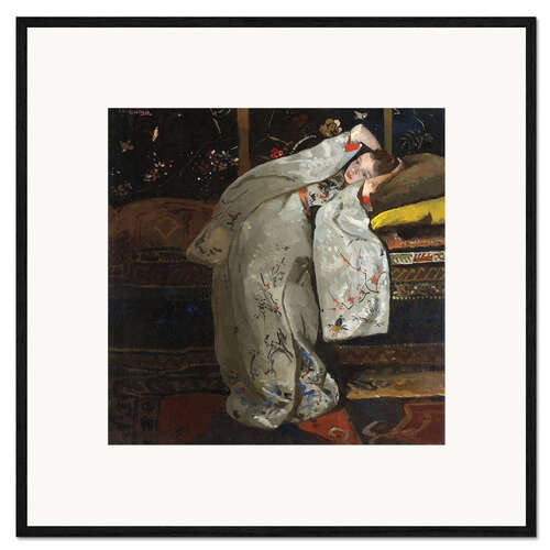 Gerahmter Kunstdruck Mädchen in einem weißen Kimono
