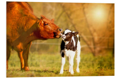 Foam board print Cow and calf in the pasture