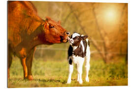 Quadro em plexi-alumínio Cow and calf in the pasture