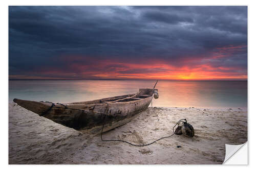 Selvklebende plakat sunset boat