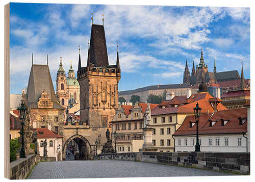 Wood print Prague Castle and Old Town in summer