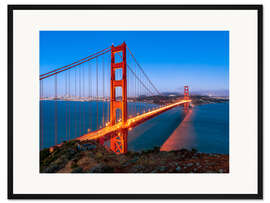 Gerahmter Kunstdruck Nachtaufnahme der Golden Gate Bridge in San Francisco Kalifornien, USA
