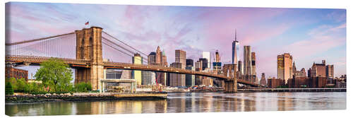 Leinwandbild Panorama der Brooklyn Bridge und Manhattan Skyline bei Sonnenuntergang, New York City, USA