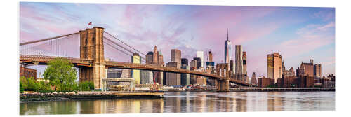 Foam board print Panoramic of Brooklyn bridge and Manhattan skyline at sunset, New York city, USA