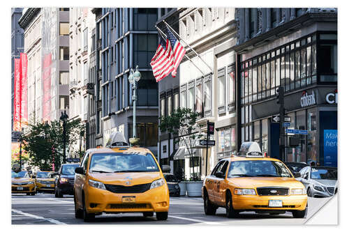 Selvklebende plakat Yellow cabs (taxis) on the 5th avenue, New York city, USA