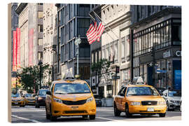 Wood print Yellow cabs (taxis) on the 5th avenue, New York city, USA