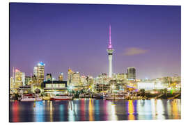 Alubild Auckland Hafen und Skyline bei Nacht, Neuseeland