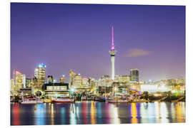 Foam board print Auckland harbour and skyline at night, New Zealand