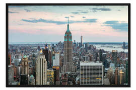 Gerahmter Kunstdruck Skyline von Manhattan mit Empire State Building bei Sonnenuntergang, Stadt New York, USA