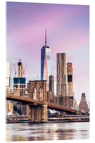 Acrylglasbild Brooklyn-Brücke und die Skyline von Manhattan bei Sonnenuntergang, New York City, USA