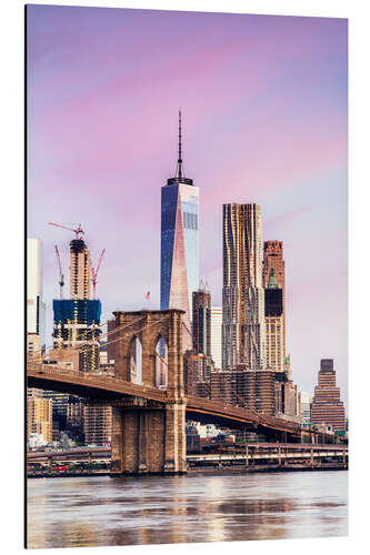 Aluminium print Brooklyn bridge and Manhattan skyline at sunset, New York city, USA