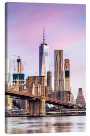 Leinwandbild Brooklyn-Brücke und die Skyline von Manhattan bei Sonnenuntergang, New York City, USA